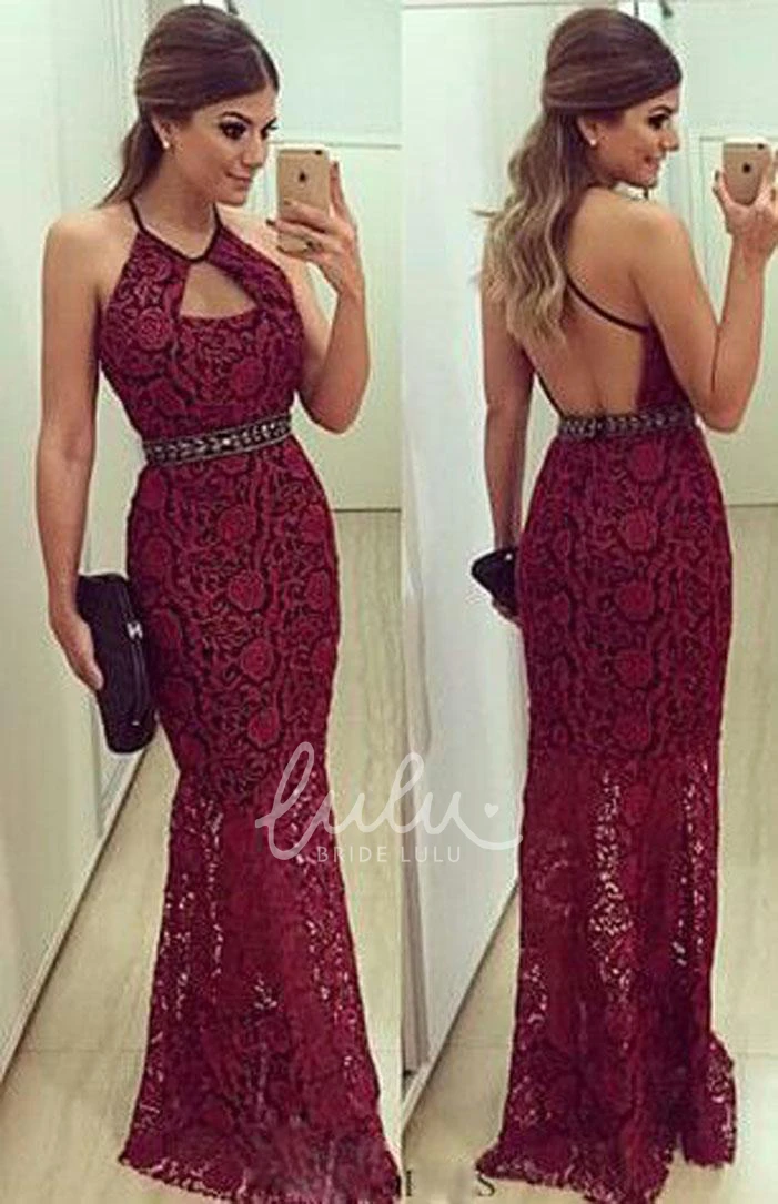 Floor-Length Sleeveless Mermaid Formal Dress with Lace Detail