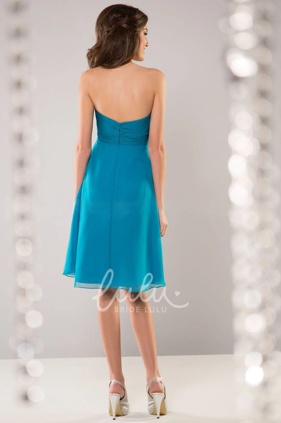 Empire Bodice Bridesmaid Dress with Knee-Length and Strapless Style