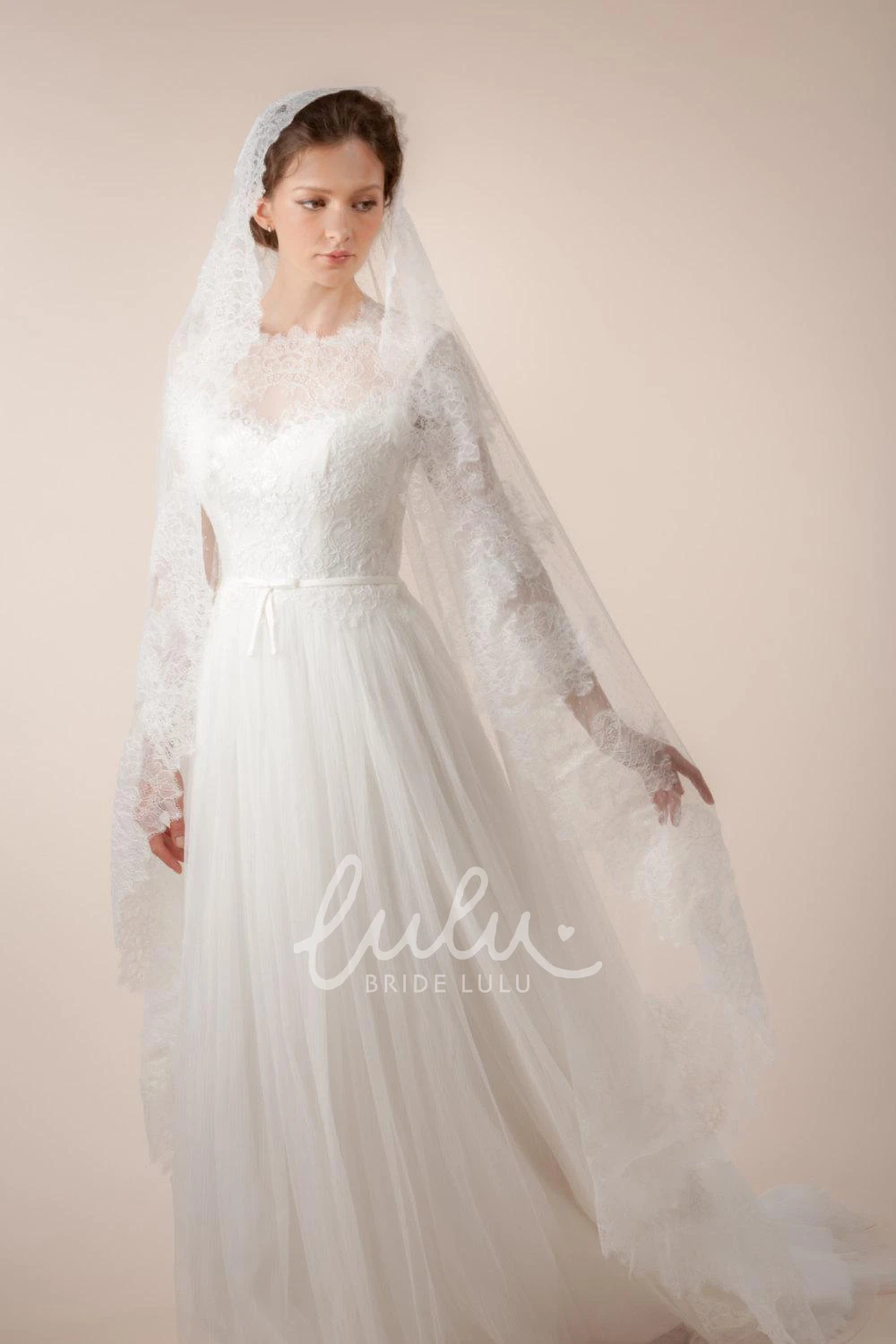 Long Tulle Dress with Illusion High Neck and Sheer Back for Prom