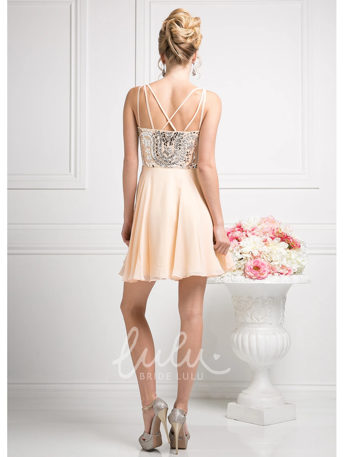 Chiffon Sequin Spaghetti Bridesmaid Dress A-Line Mini