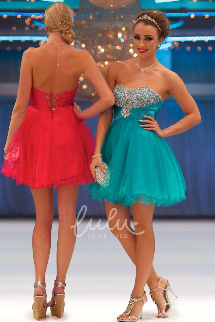 Beaded A-Line Strapless Prom Dress with Tulle Skirt