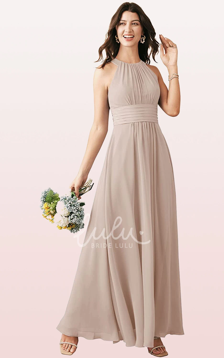 Halter A-Line Chiffon Bridesmaid Dress with Ruching Elegant Ankle-Length