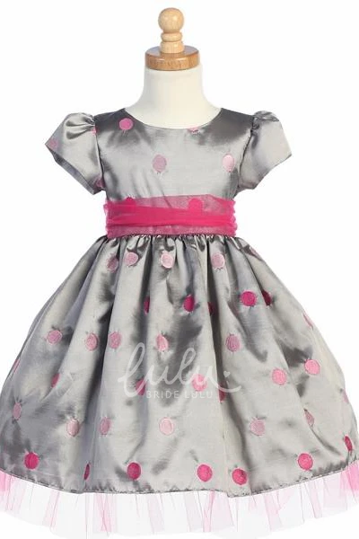 Cap-Sleeve Tulle & Taffeta Tea-Length Flower Girl Dress Modern Wedding Dress for Girls
