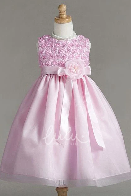 Floral Tulle Tea-Length Flower Girl Dress Bridesmaid Dress