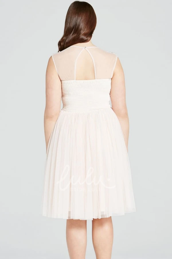 Sleeveless Beaded Tulle Bridesmaid Dress Knee-Length & Modern