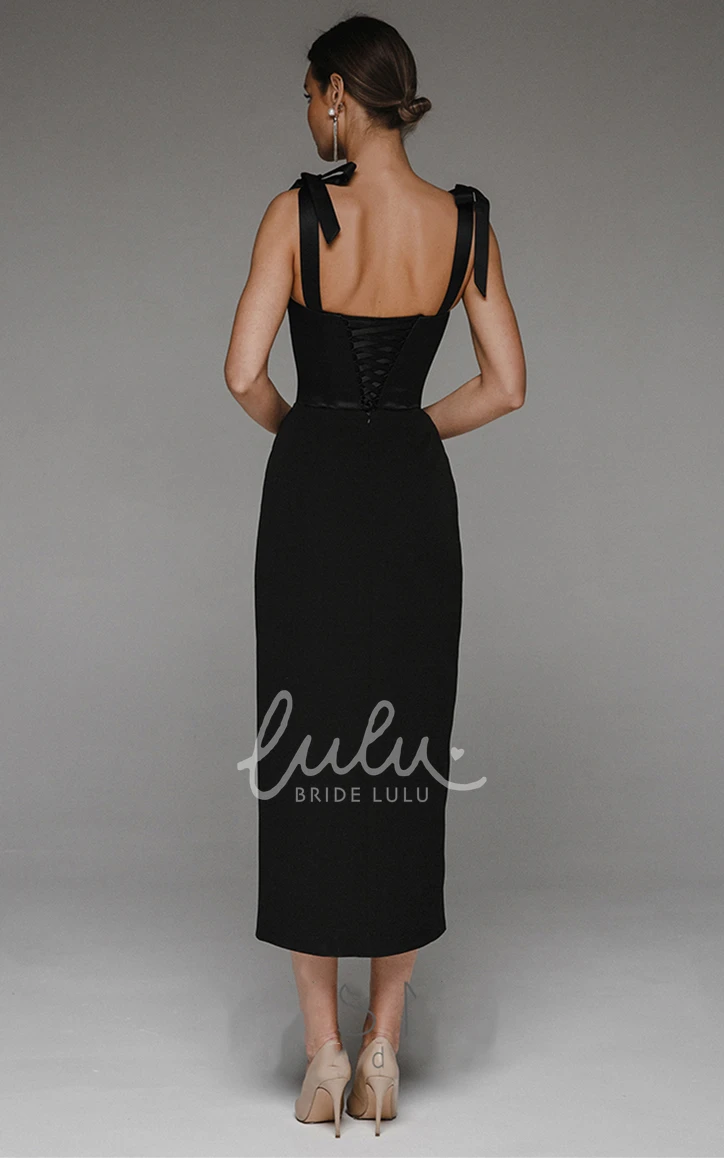 Sweetheart Satin Tea-length Evening Dress with Front Split Elegant Satin Evening Dress