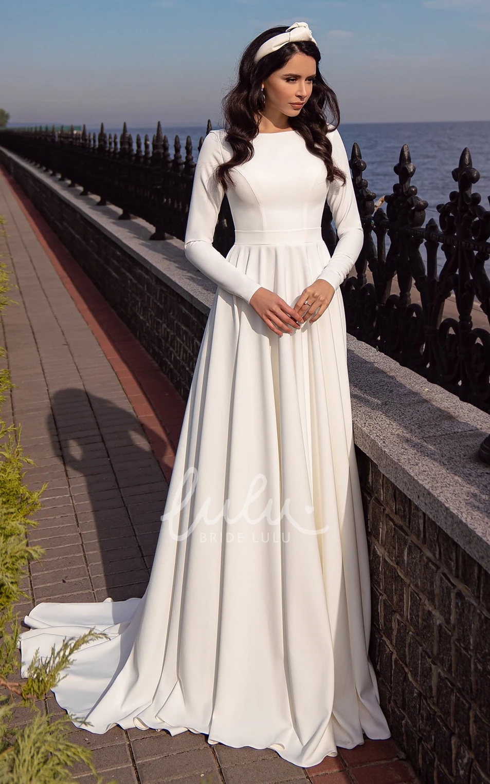 Simple Satin A Line Wedding Dress with Jewel Neckline and Ruching Classy Bridal Gown 2025