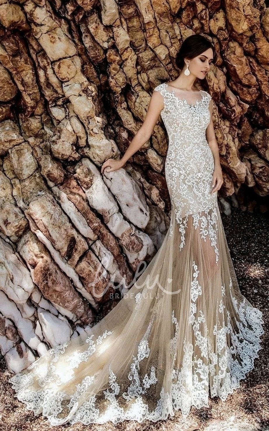 Mermaid Lace Tulle Wedding Dress with Removable Skirt Country Garden Style Bateau Neck Romantic