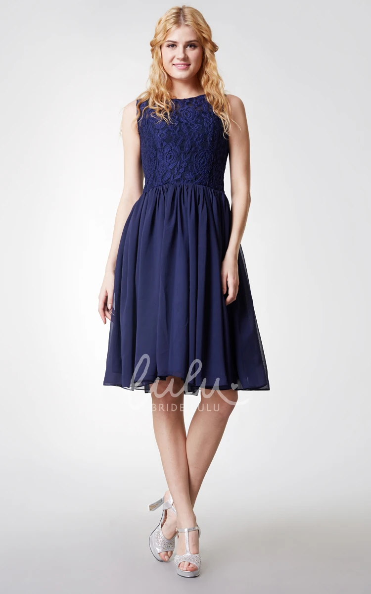 Floral Sleeveless Chiffon Knee Length Bridesmaid Dress with Keyhole 2025 Women's Collection