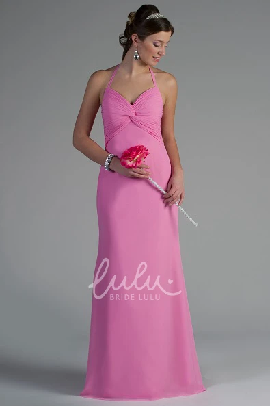 Halter Neckline Chiffon Bridesmaid Dress with Knot Ruching Top for Bridesmaids