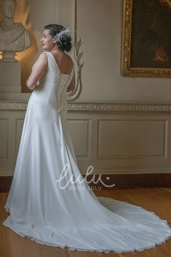 V-Neck A-Line Wedding Dress with Sleeveless and Train