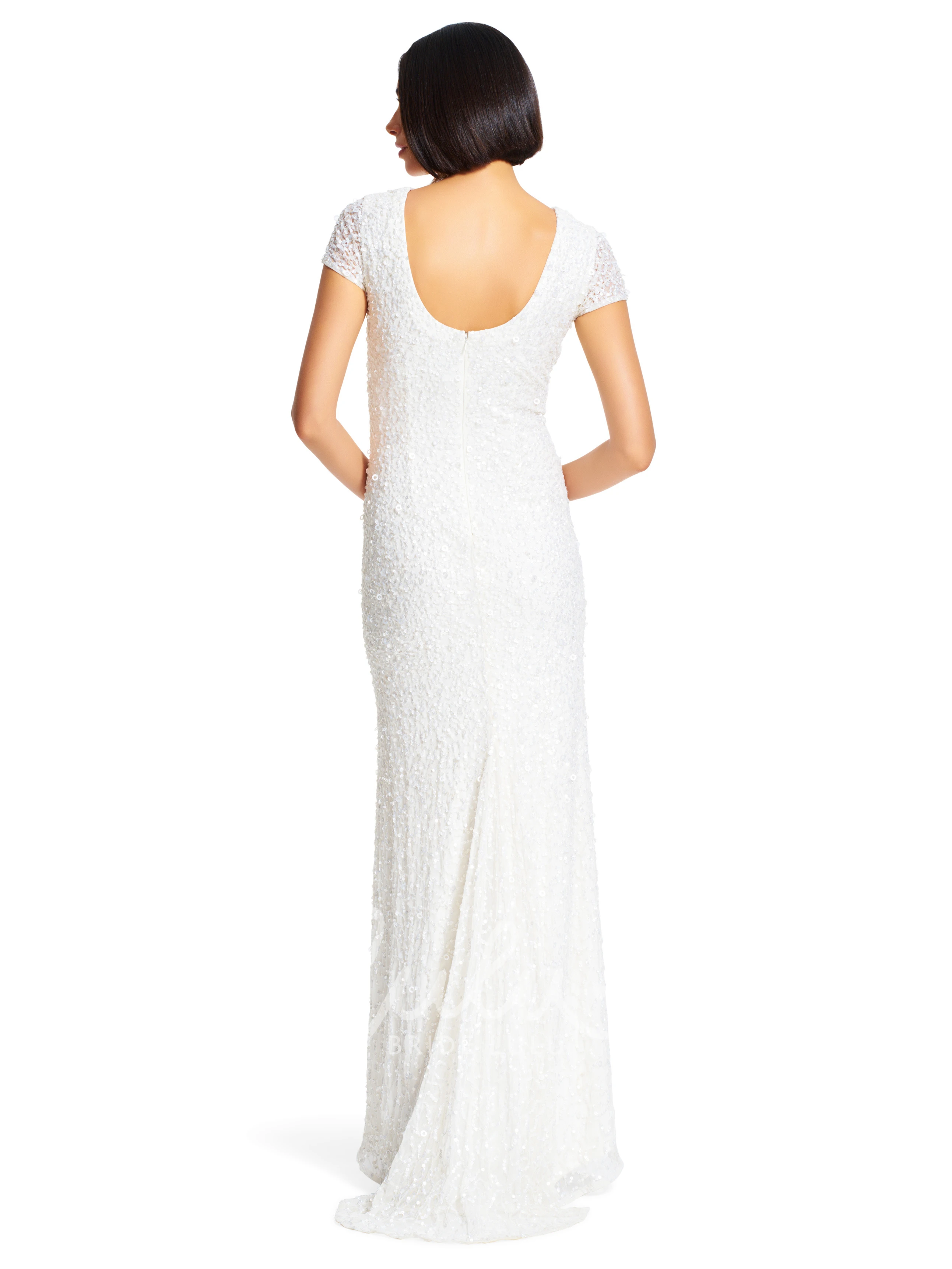 Short-Sleeve Sequined Sheath Bridesmaid Dress with Scoop Neck