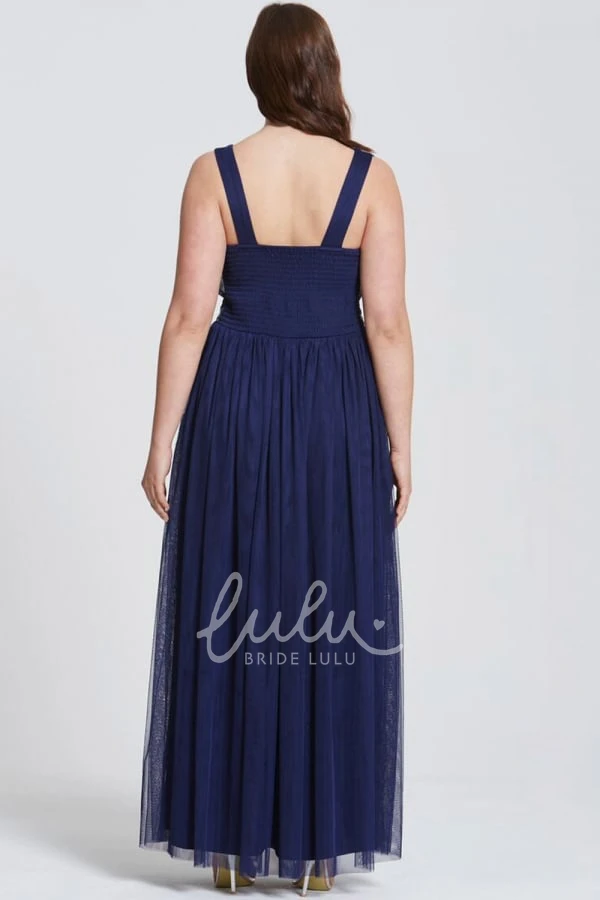 Ankle-Length Tulle Bridesmaid Dress with Sleeveless Design and Ruched Detail
