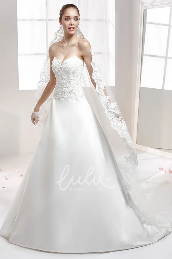 Lace Appliqued Sweetheart A-Line Wedding Dress with Satin Skirt