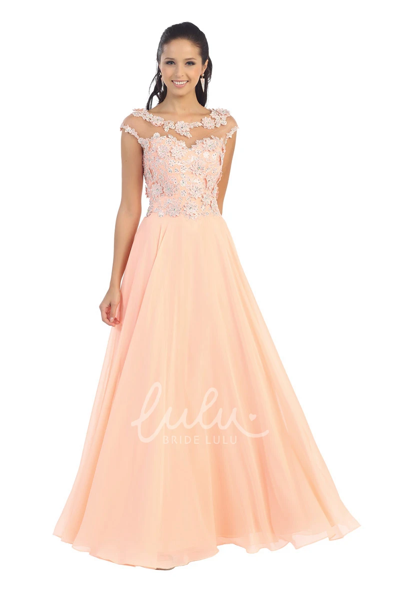 Chiffon Illusion Applique A-Line Bridesmaid Dress