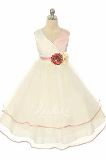 Tiered Tulle & Satin Flower Girl Dress Prom Dress