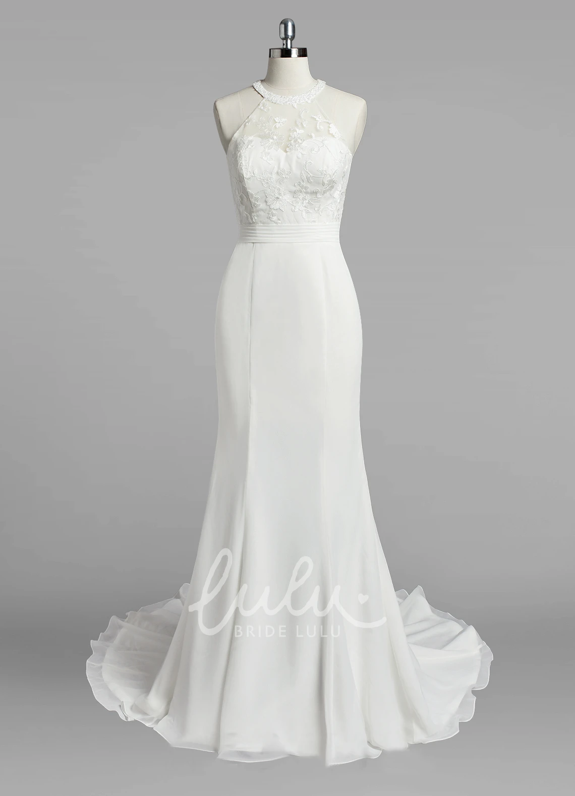 Lace Bodice Mermaid Wedding Dress with Jewel Neckline