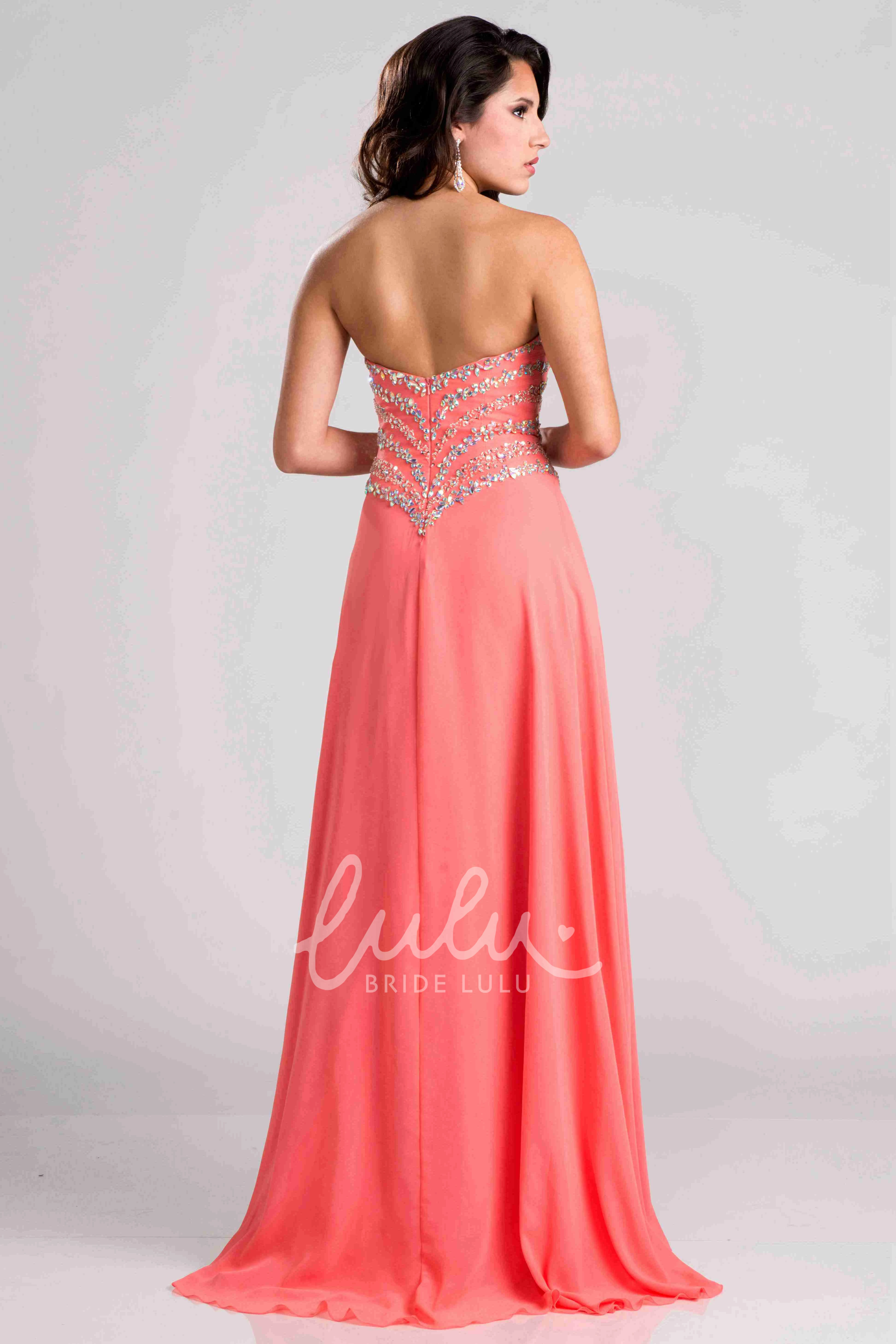 Crystal Detailed Sweetheart Chiffon A-Line Prom Dress Modern Prom Dress