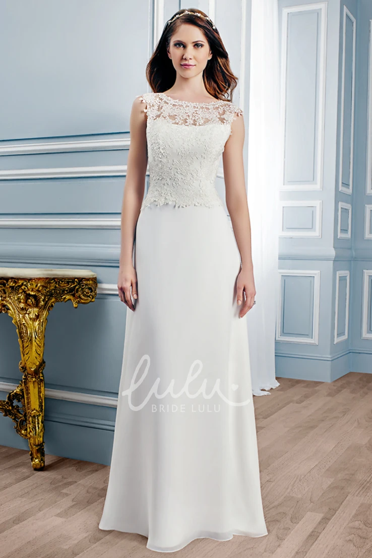 Sleeveless Maxi Appliqued Lace Wedding Dress with Sweep Train Unique Sheath Bridal Gown