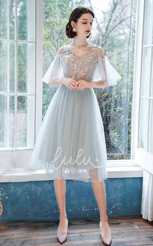 Tulle Bateau Halter A-Line Prom Dress with Appliques