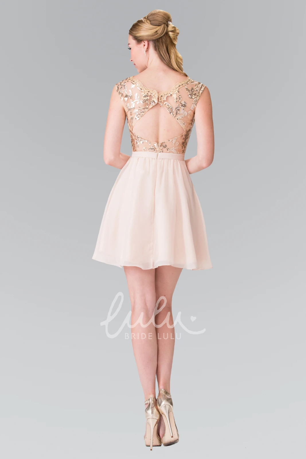 Chiffon Sequin A-Line Short V-Neck Sleeveless Formal Dress