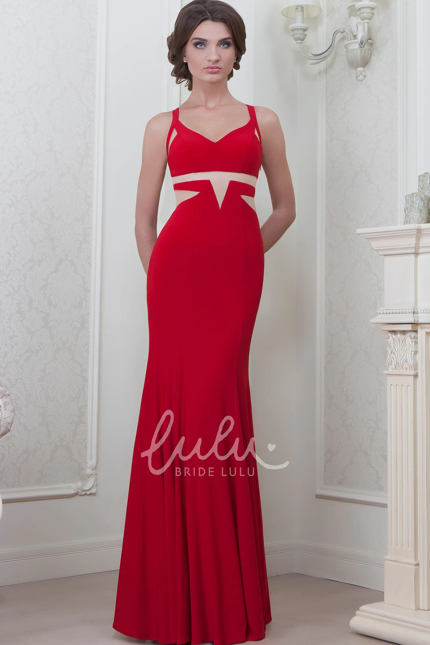 V-Neck Sleeveless Floor-Length Sheath Bridesmaid Dress