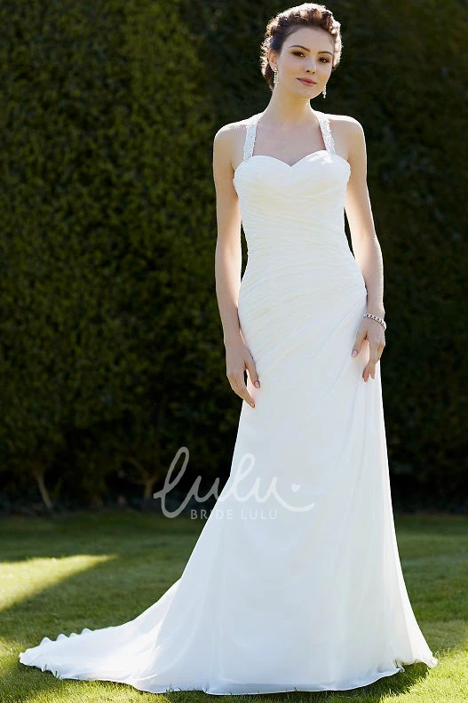 Criss-Cross Chiffon Halter Wedding Dress with Court Train Elegant and Flowy