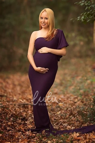 Short Sleeve Maternity Sheath Bridesmaid Dress with Court Train