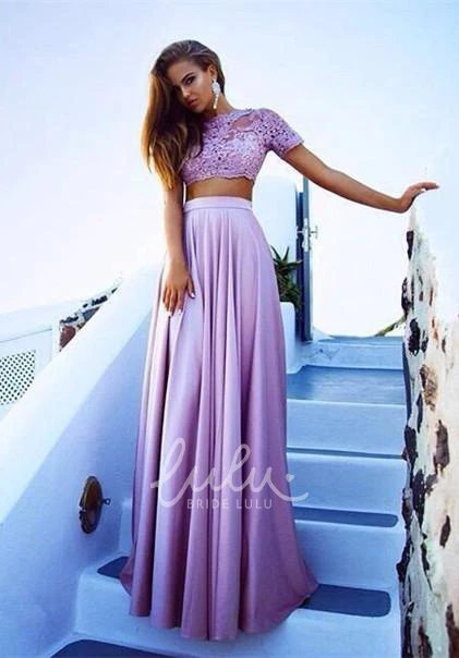 Unique Two-Piece Lace and Chiffon Prom Dress with Long Skirt