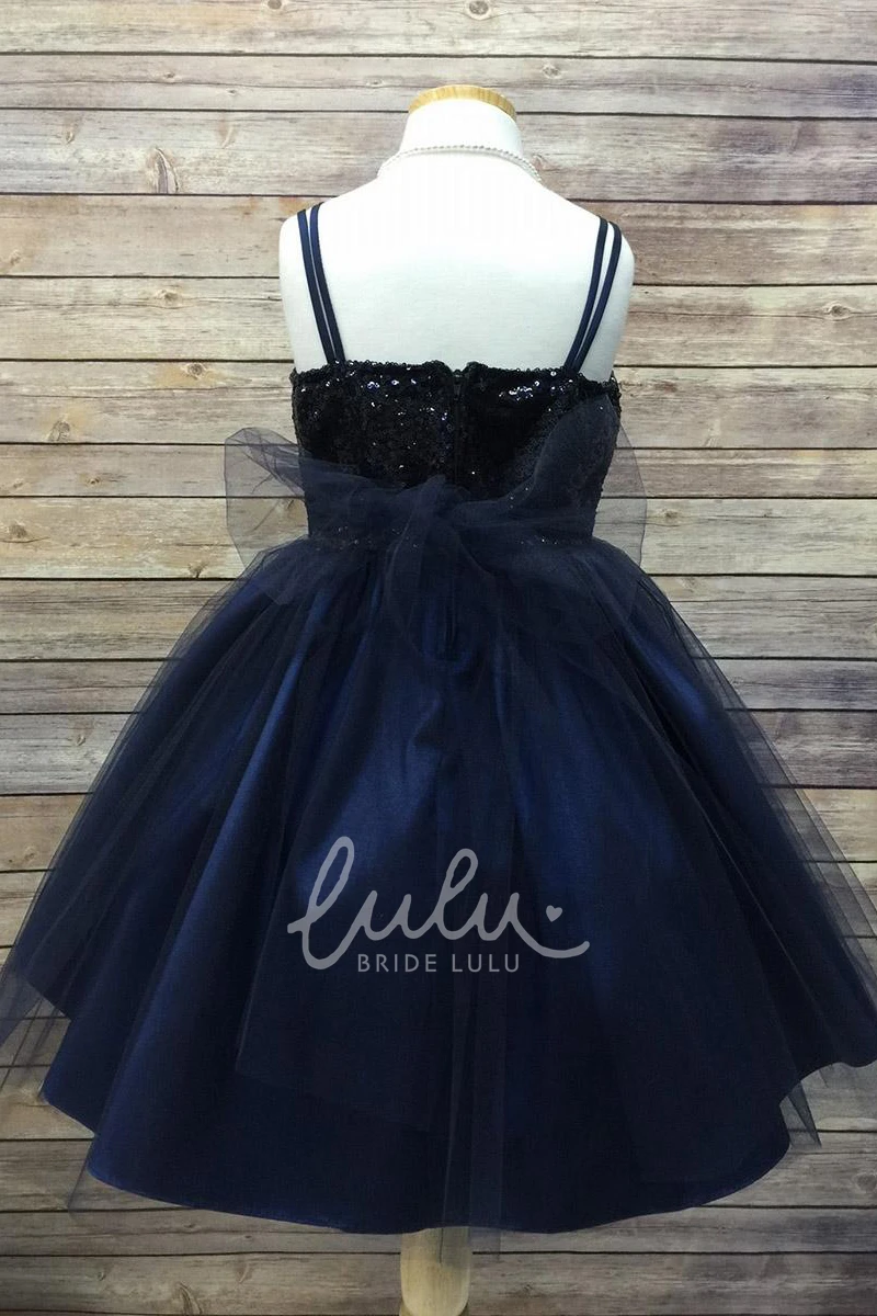 Sequin Spaghetti Tea-Length Flower Girl Dress