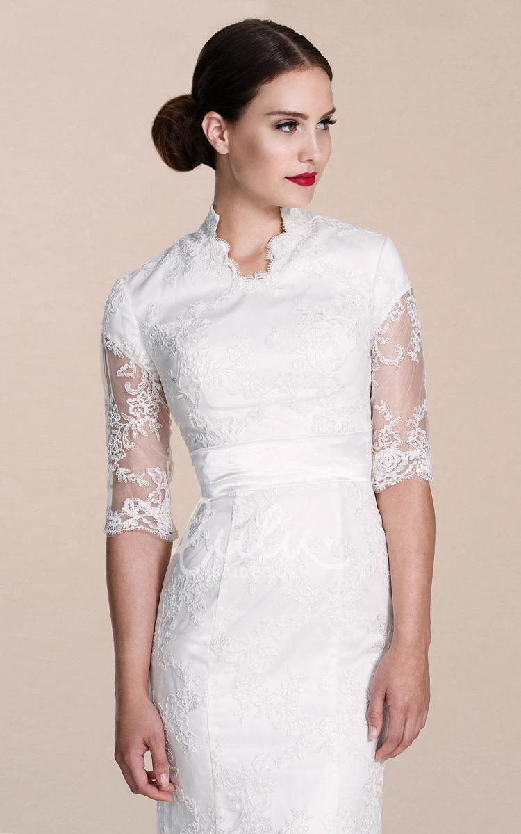 Illusion Detail Sheath Lace Dress with Half Sleeves