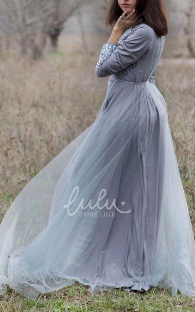 Grey Bridesmaid Dress Rustic Lace Gown with Ballet Inspiration