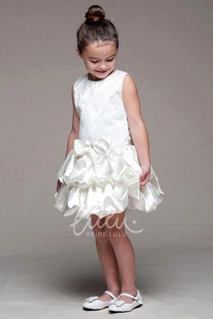 Tiered Midi Flower Girl Dress with Bowed Lace and Satin Unique Prom Dress