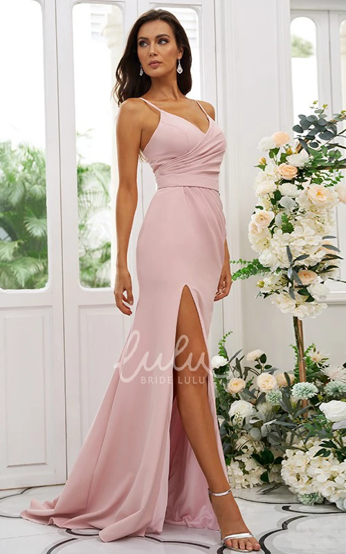 Mermaid Split Front Bridesmaid Dress 2025 Sleeveless Spandex Floor-length V-neck Sexy