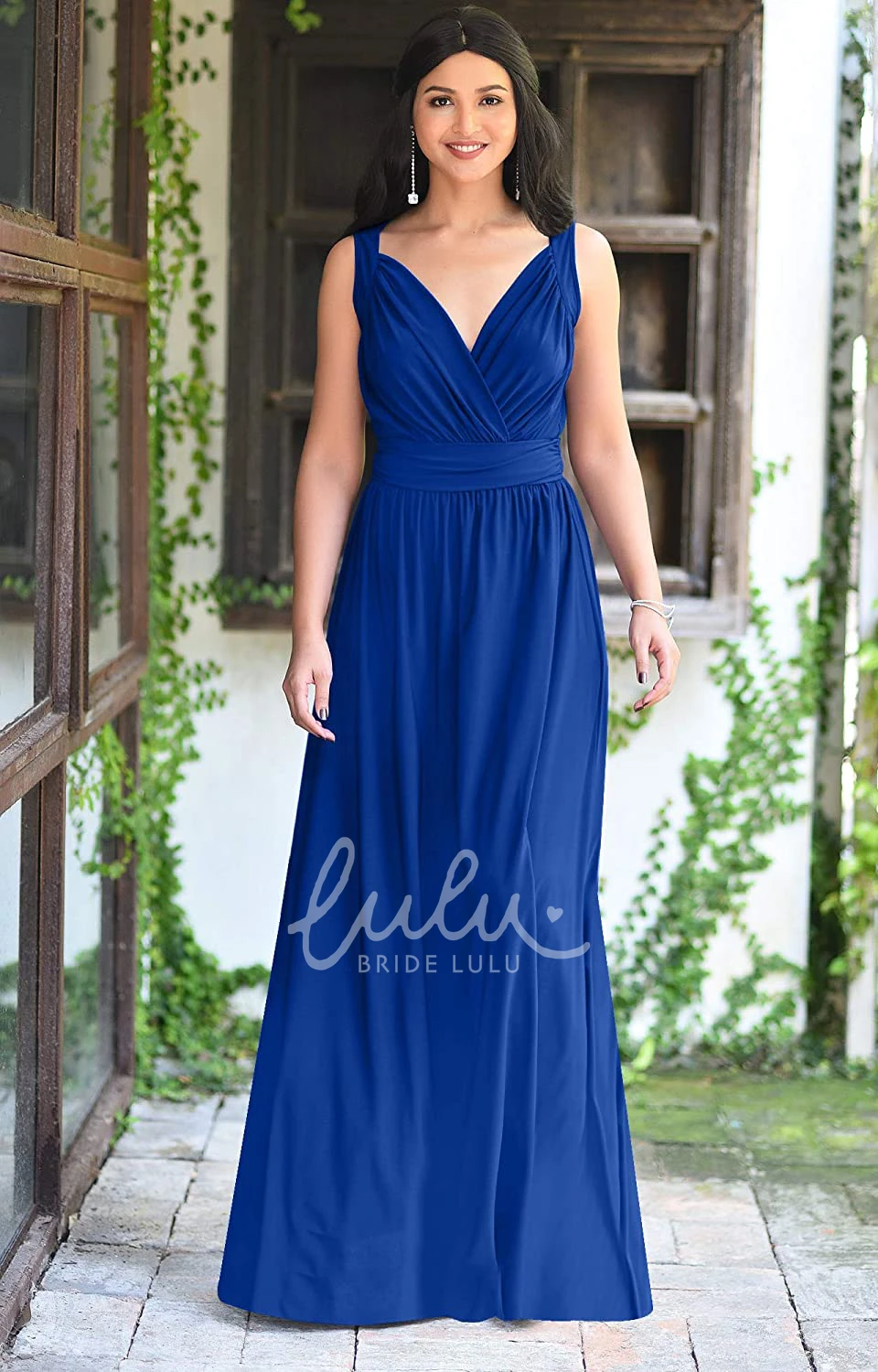 Chiffon V-neck A-line Bridesmaid Dress with Ruching Casual Floor-length