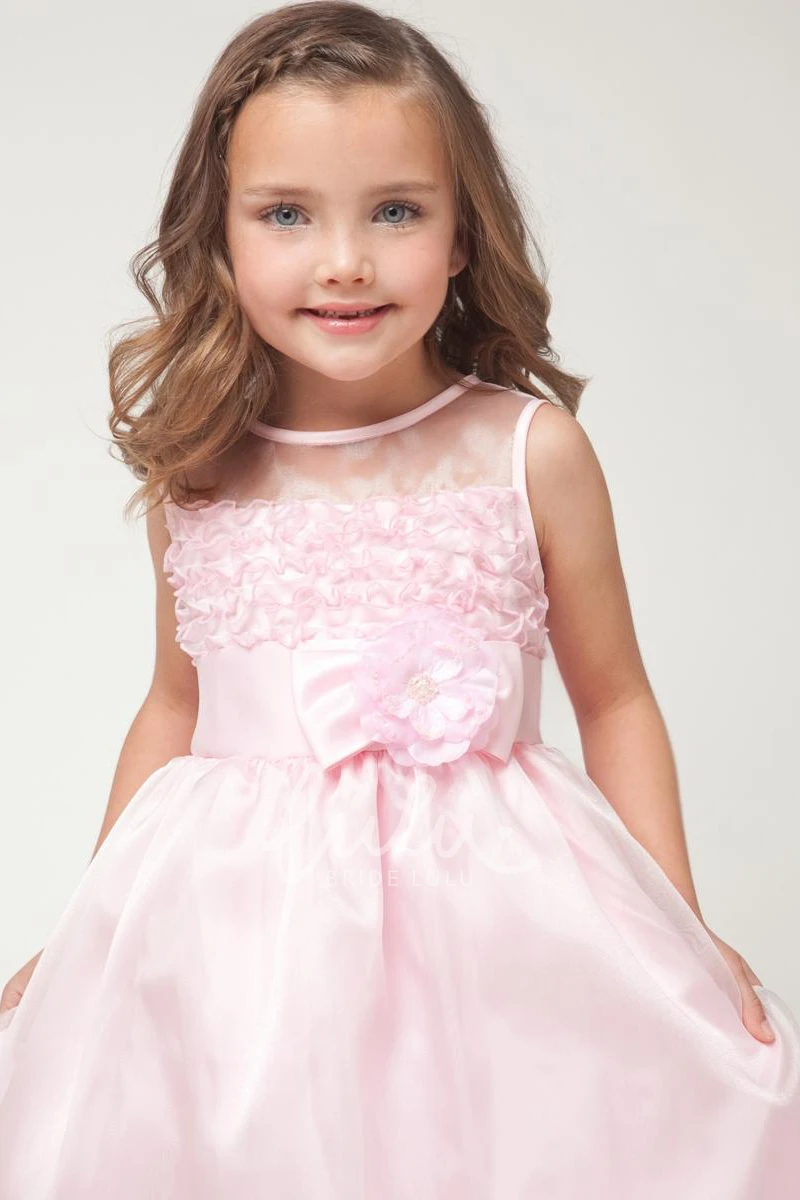 Beaded Ruffled Organza Flower Girl Dress Tea-Length Modern