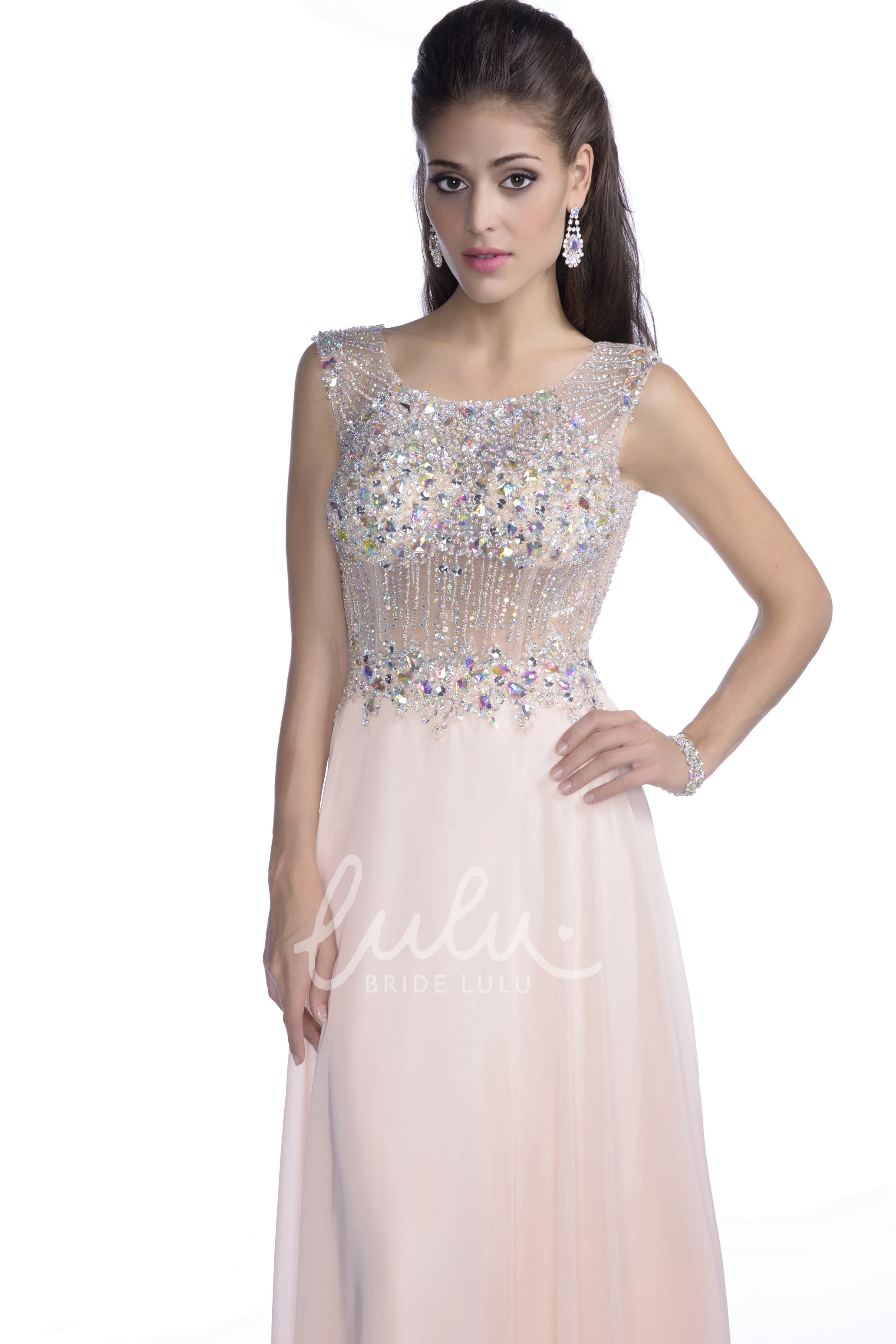 Rhinestone Bodice A-Line Chiffon Prom Dress with Keyhole Back Women's Prom Dress 2025