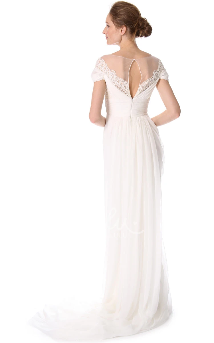 Empire Chiffon Off-Shoulder Wedding Dress with Keyhole Back