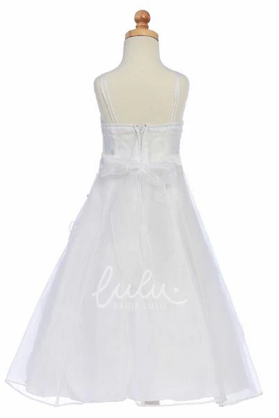 Ankle-Length Organza Flower Girl Dress with Floral Cape and Spaghetti Straps