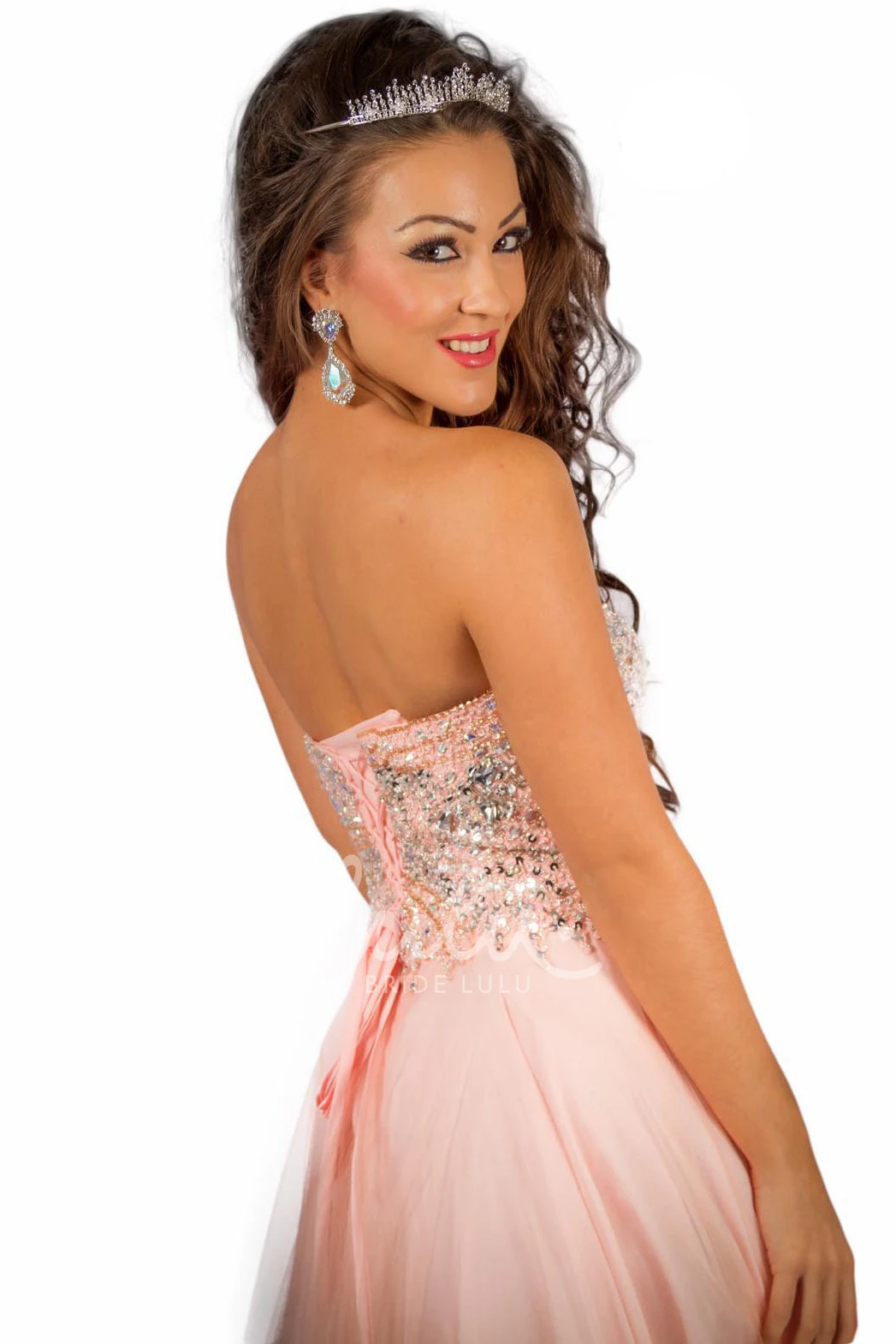 Sweetheart Sleeveless Beaded Tulle&Satin A-Line Prom Dress Simple Prom Dress for Women