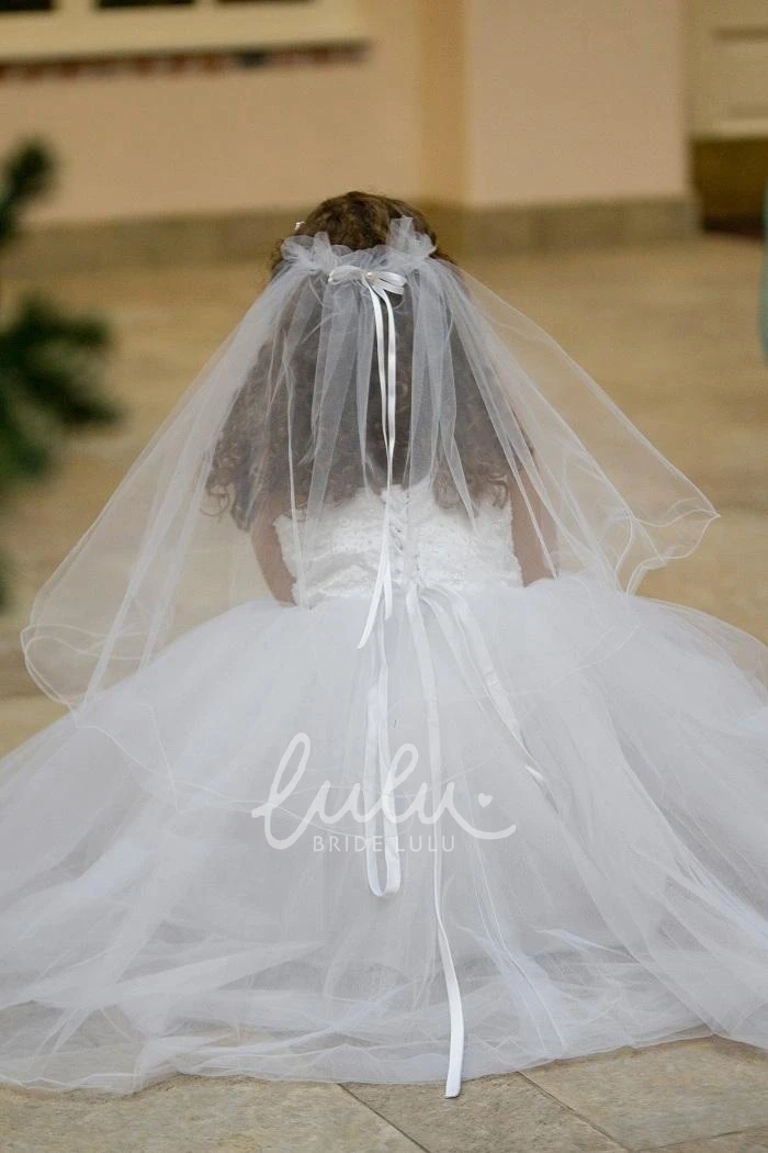Criss-Cross Spaghetti Ankle-Length Tulle&Lace Flower Girl Dress with Straps Flowy Wedding Dress