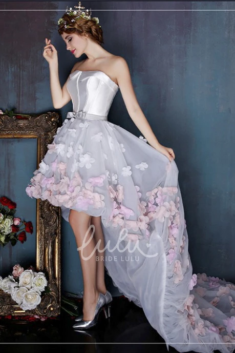 High-low 3D Floral Appliqued Sleeveless Formal Dress with Open Back and Bow