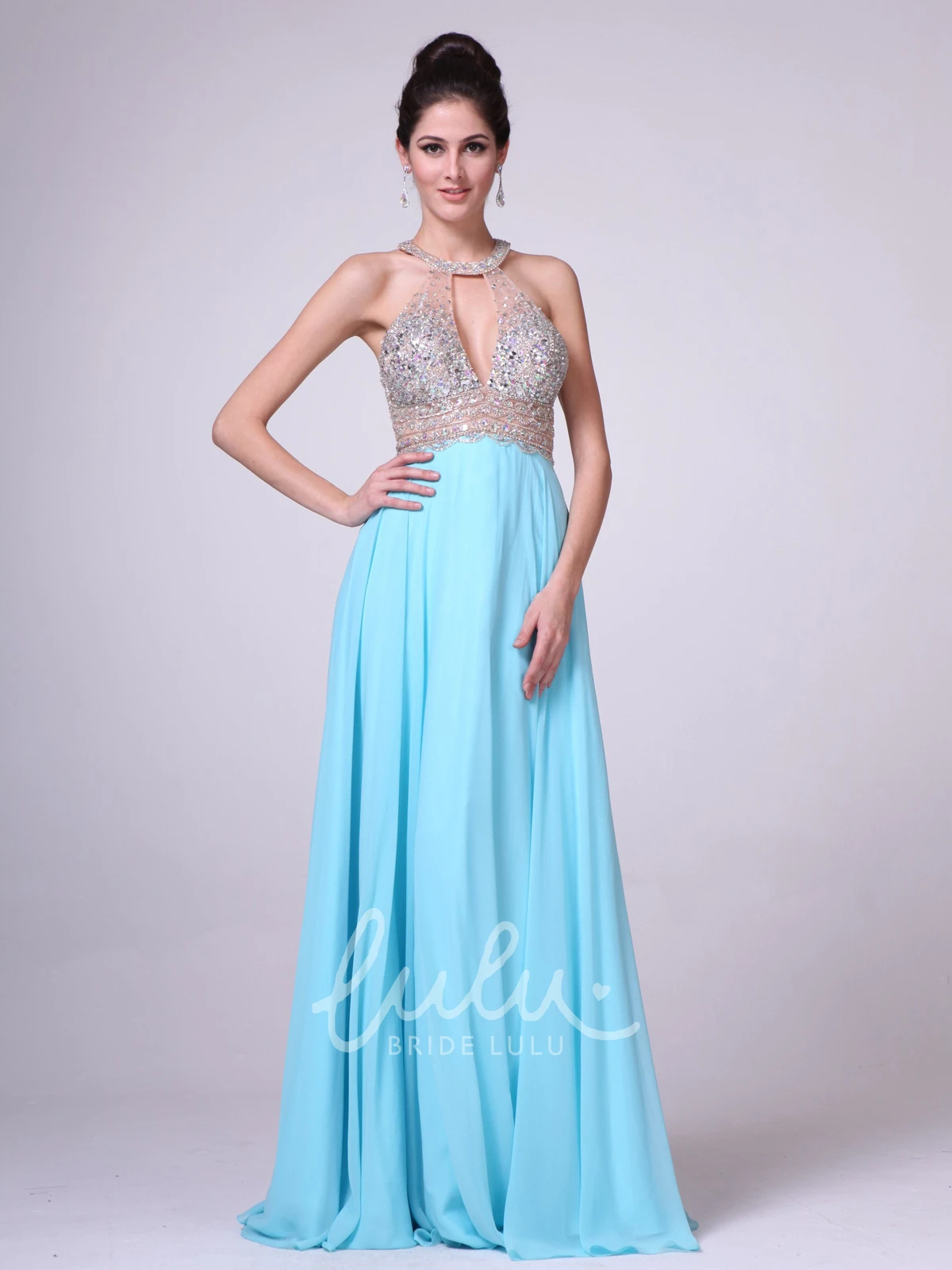 Chiffon Keyhole Bridesmaid Dress with Beading A-Line or Flowy