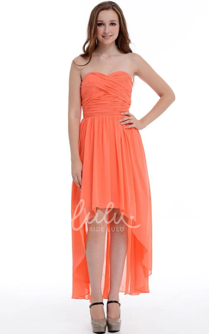 Sweetheart Chiffon Ruffle Bridesmaid Dress in High-Low Style