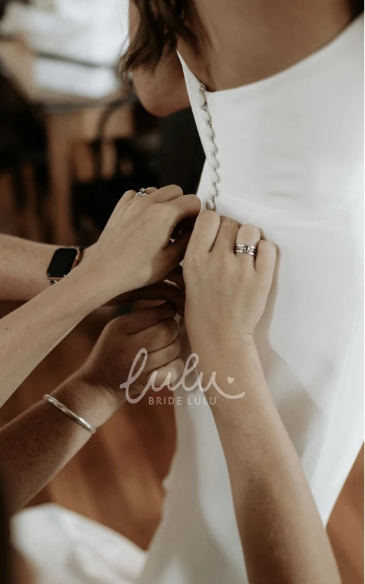 Modest Simple Mermaid Satin Wedding Dress Minimalist Casual Destination Strapless Sleeveless Button Back Bridal Gown with Train