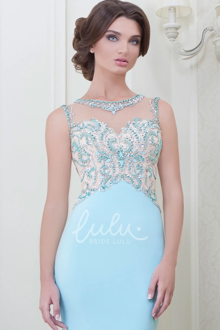 Sleeveless Beaded Jewel-Neck Sheath Evening Dress Unique Bridesmaid Dress