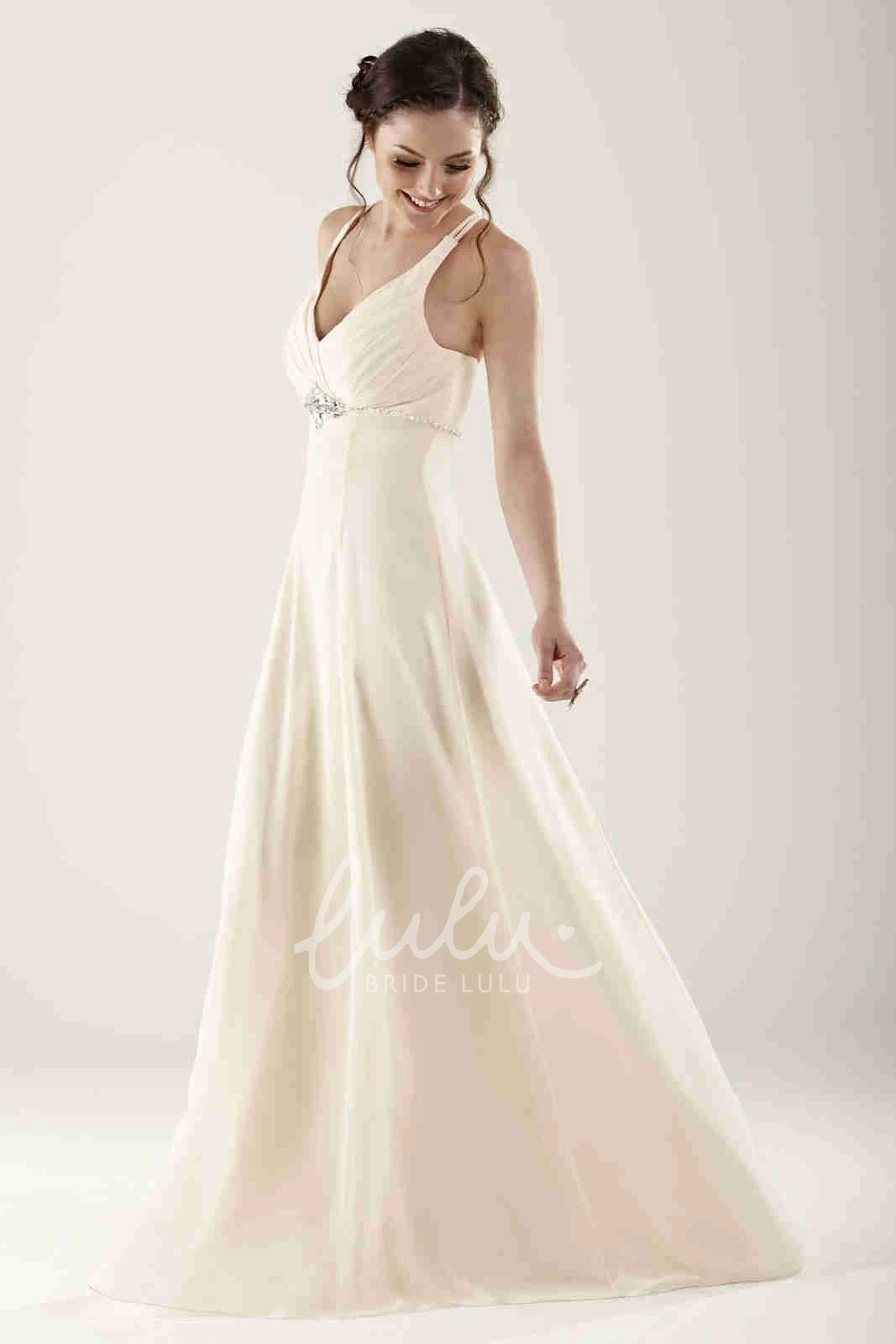 Jeweled Chiffon Bridesmaid Dress with Ruched Empire Waist