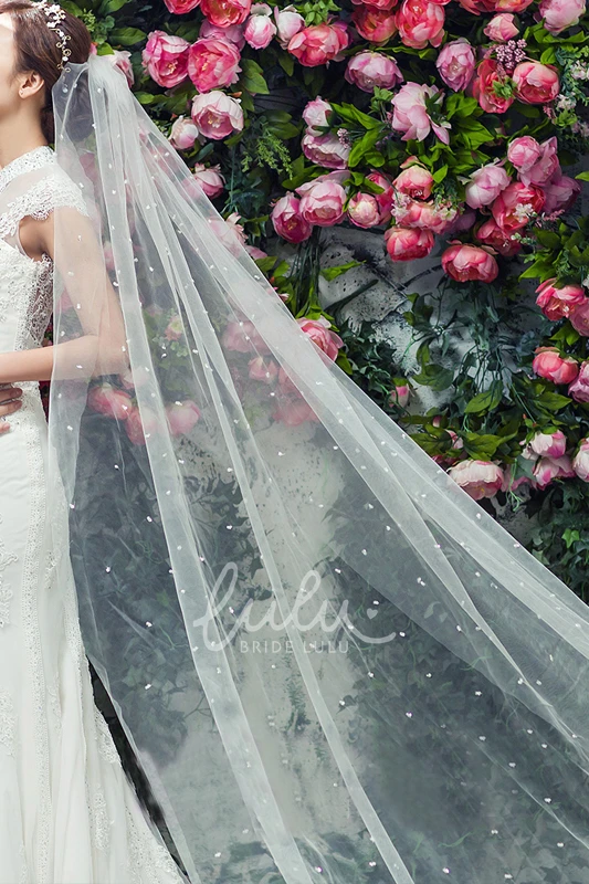 Pearl Tulle Long Wedding Veil for Fairy Brides