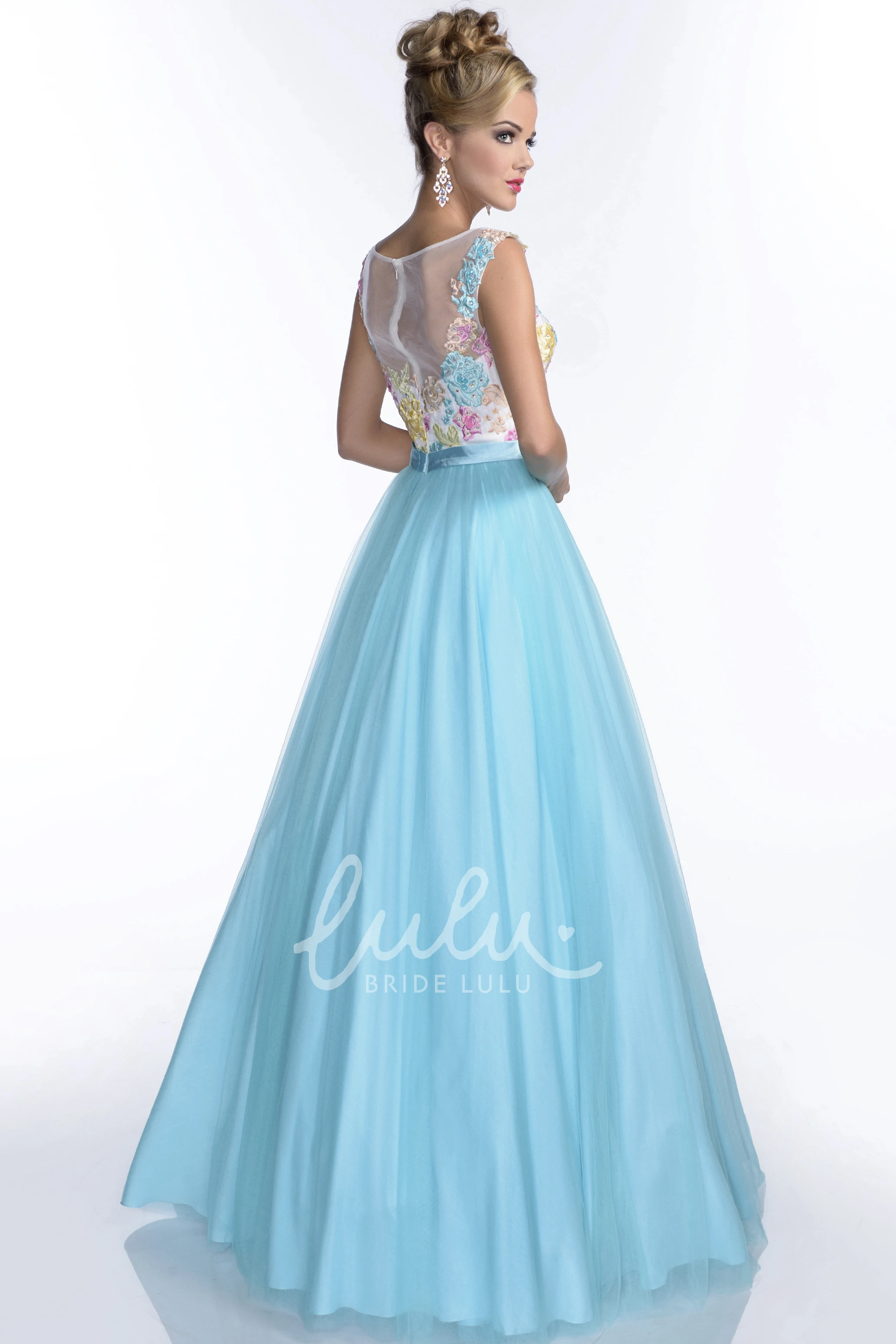 Long Tulle A-Line Prom Dress with Embroidered Bodice and Beadings Long Embroidered Beaded Prom Dress