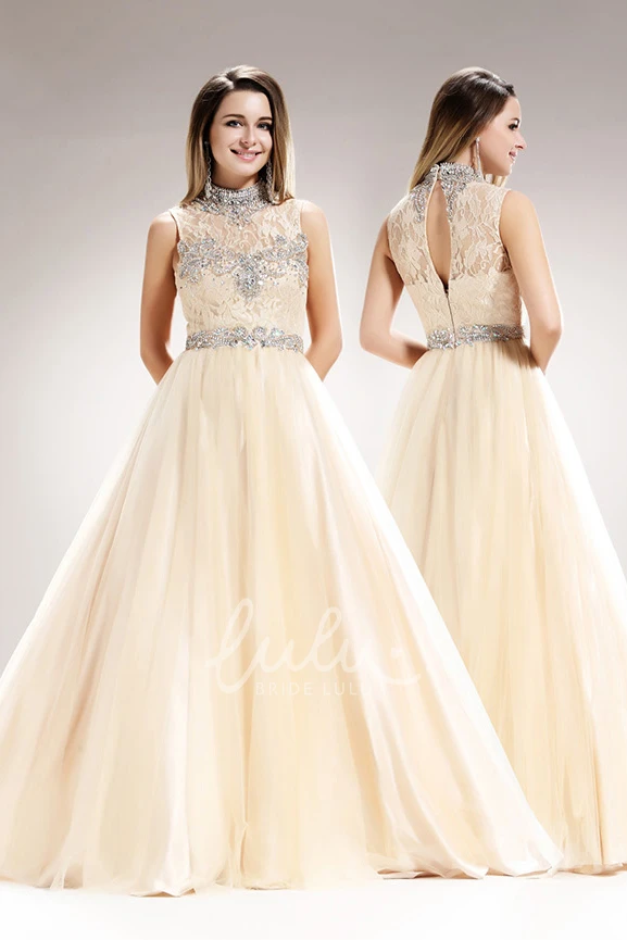 A-Line Tulle Lace Illusion Dress with Beading Formal Dress